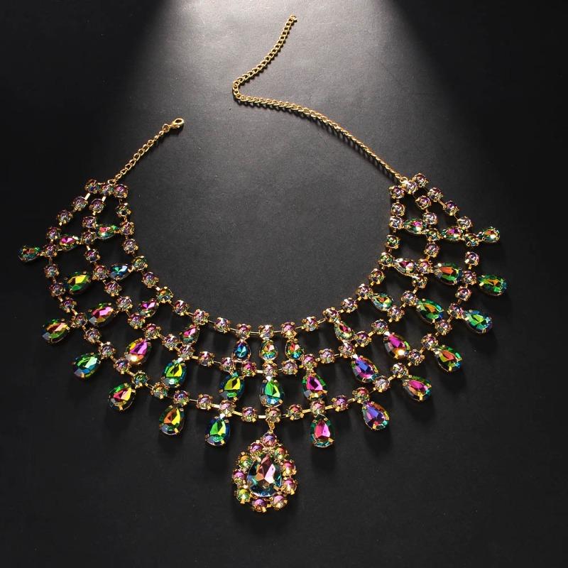 Exaggerated Necklace Colored Rhinestone Collarbone Chain Ball Versatile Accessories Necklace