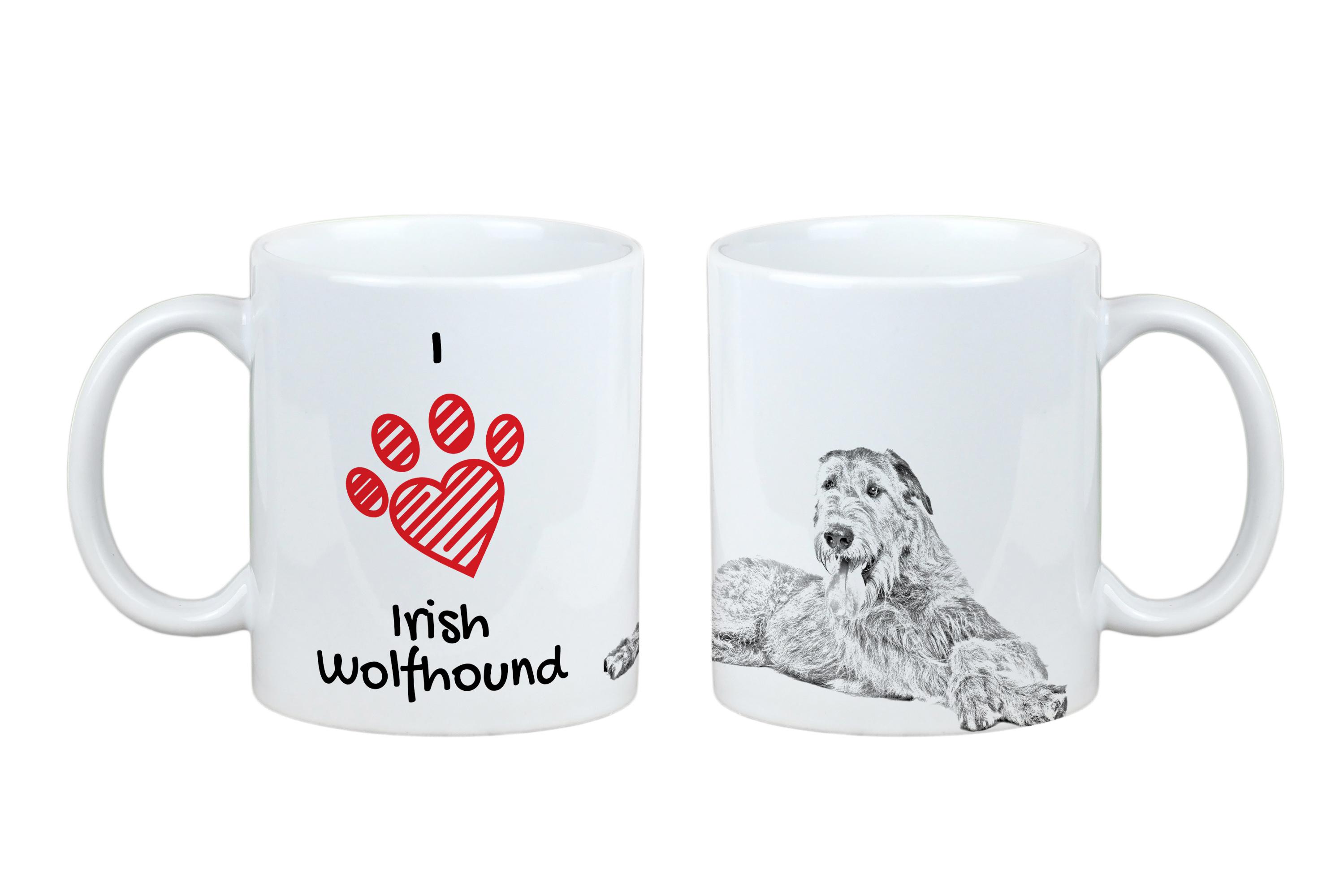 

Irish Wolfhound - cup with a dog, cute cup with graphics, a gift with your photo from the Art-Dog brand білий