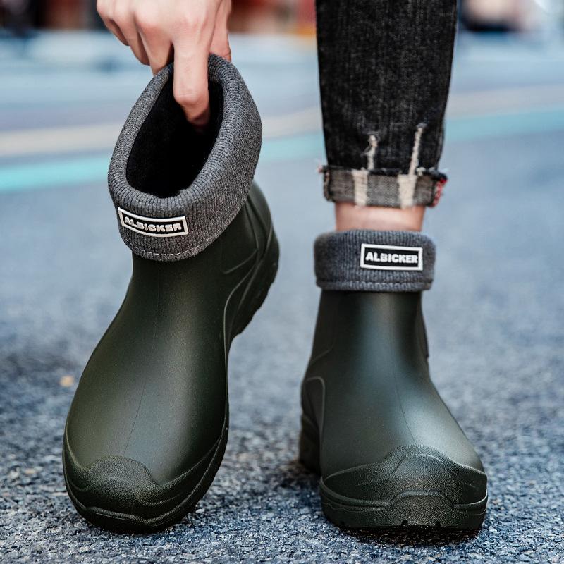 Wiosna i Jesień Nowe Krótkie Kalosze Męskie Modne Kolorowe Outdoorowe Wodoodporne Niskie Kalosze Męskie Ciepłe Gumowe Buty Męskie