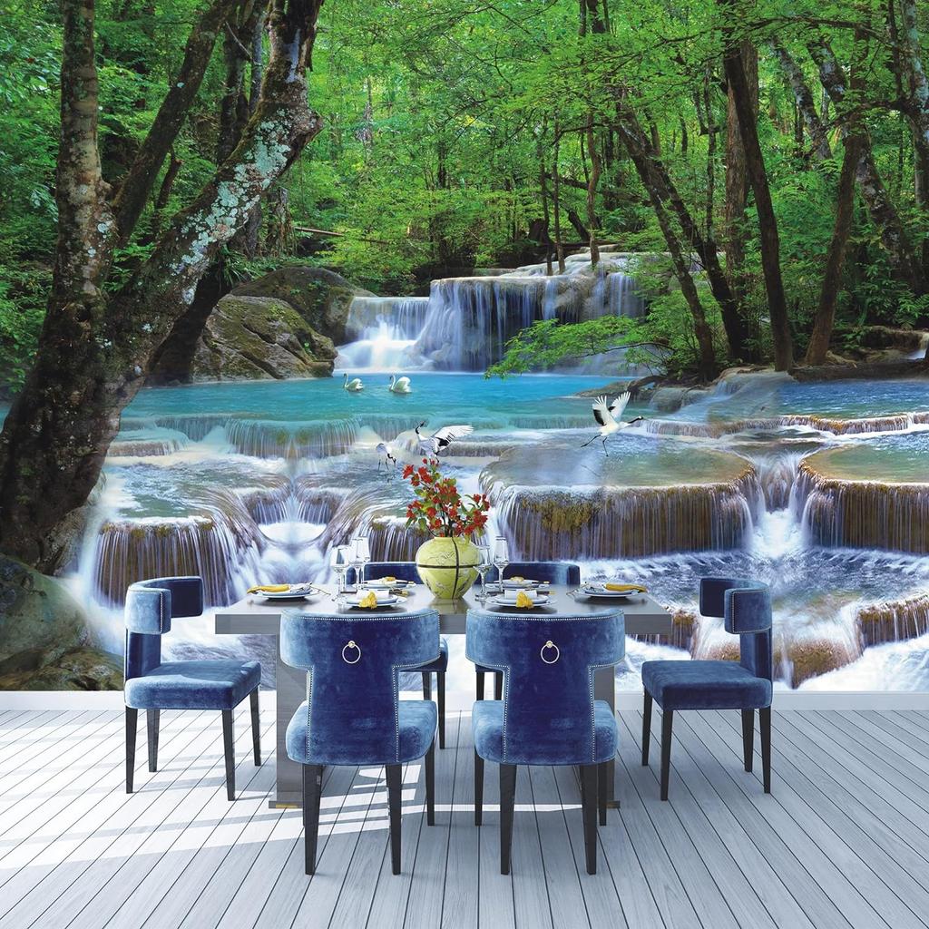 Waterfalls Wall Mural Forest Green Plant Wallpaper Natural Landscape Mural For Bedroom Living Room Wall Murals