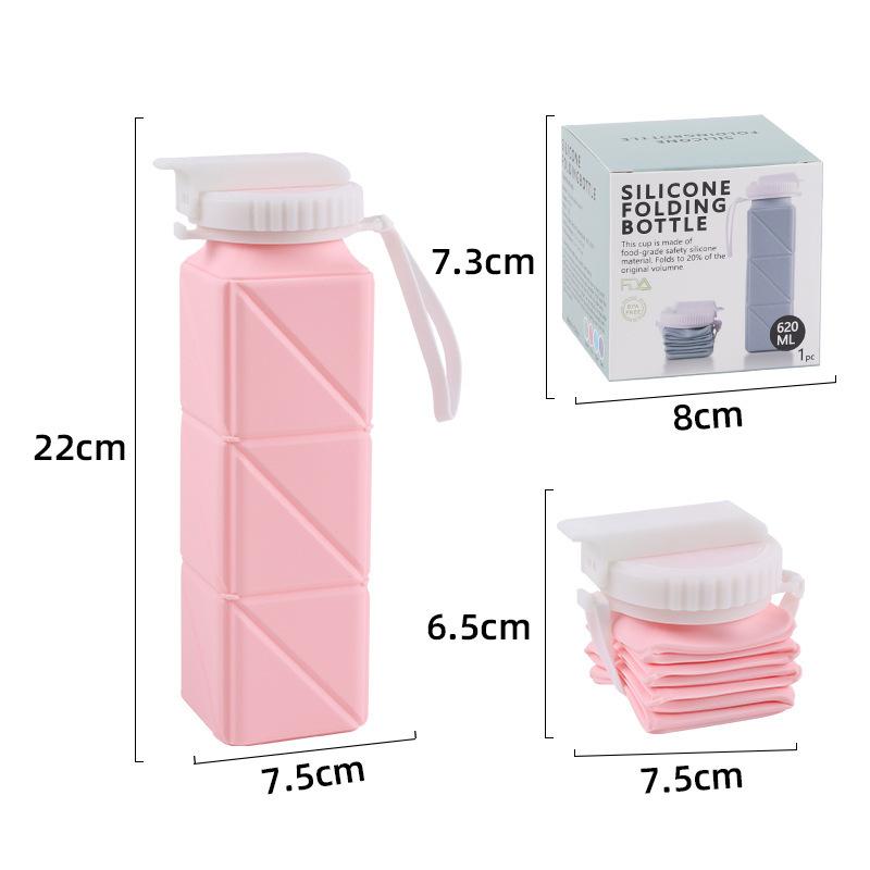 

Silicone Folding Water Cup Square Portable Outdoor Fitness Cycling Kettle Seal Collapsible Travel Mug 620ml