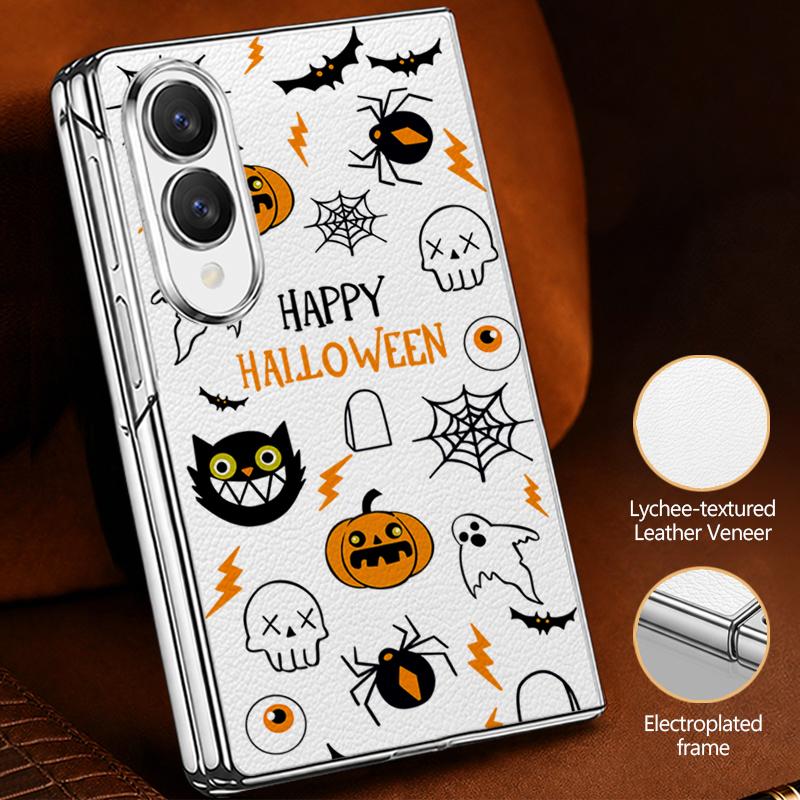 Halloween Ghost Pumpkin Case For Samsung Galaxy Z Fold 8 Ultra 7 6 5 4 Z Fold8 Fold7 Fold6 Fold5 Luxury Plating Leather Skin Phone Cover