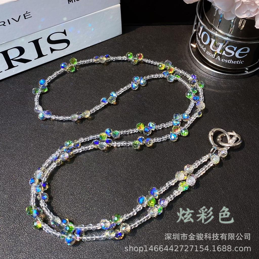 Phone Chain Crossbody Crystal Beads Long Chain Can Be Carried on Back Simple Shoulder Handmade Chain Ins Water Drop Beads Bag Hanging