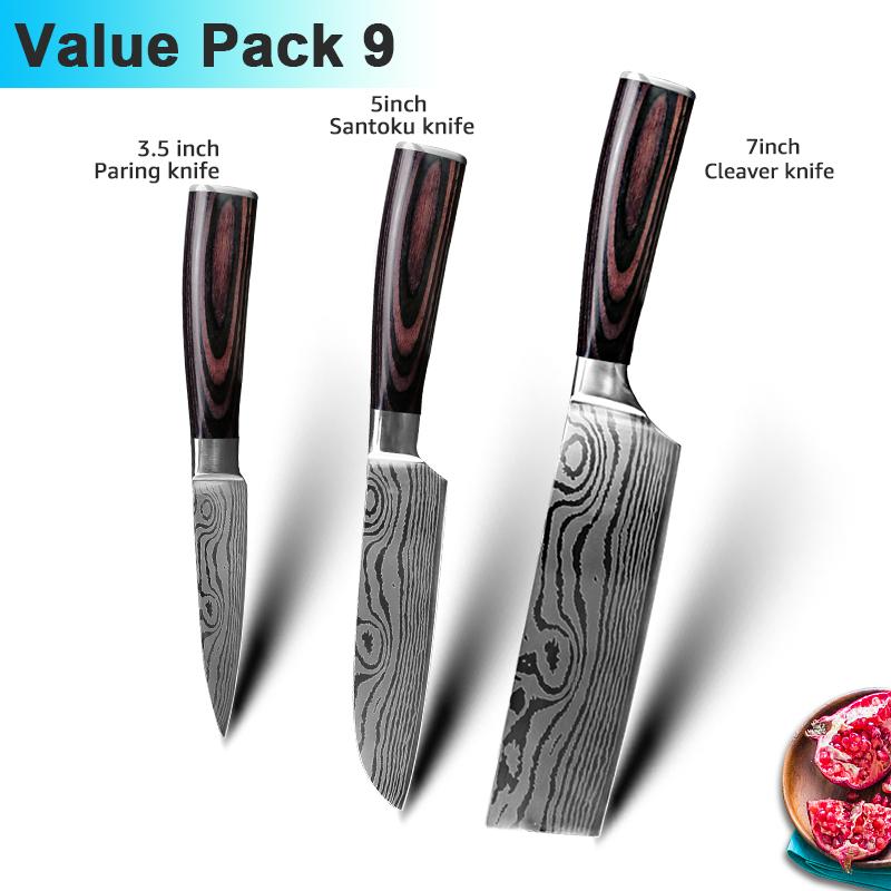 Kitchen Knives 7CR17 High Carbon Stainless Steel Damascus Drawing Gyuto Cleaver Set Slicer Santoku Knife Chef Knife