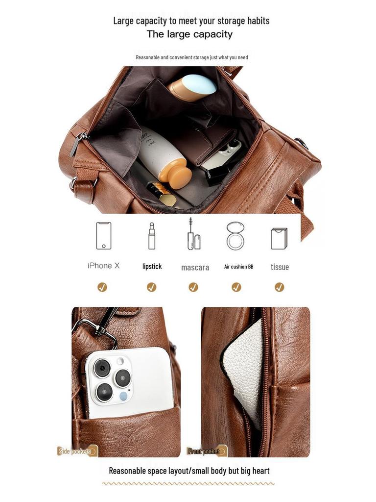 Vintage Women's Genuine Leather Anti-Theft Backpack: High-End, Simple, Versatile, Large Capacity Korean Fashion Accessory.