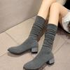 Fashion New Autumn Pointed Toe Women Elastic Slimming Sock Loots Fashion Female Thick Heel Over The Knee High Booties