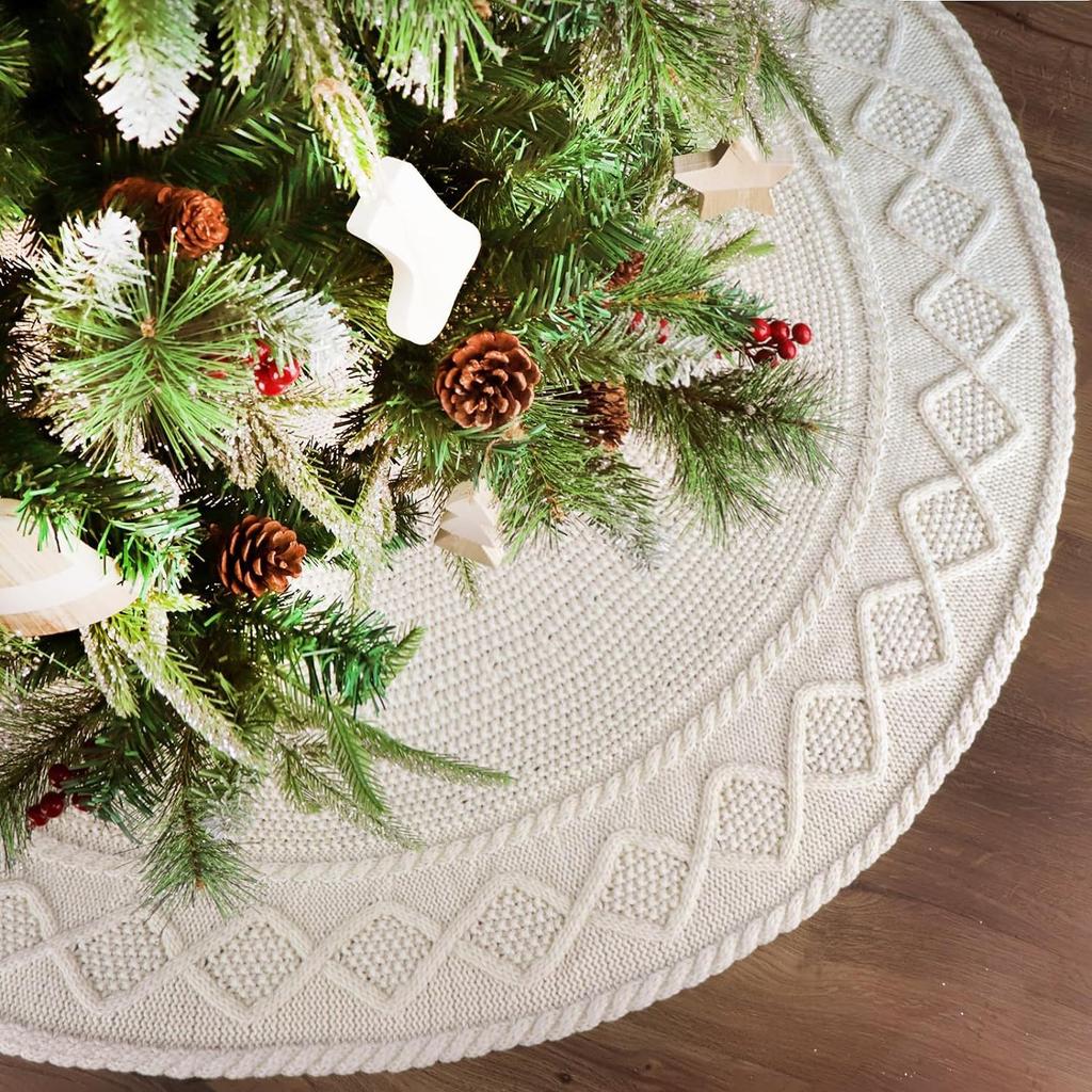Christmas Knitted Tree Skirt White Knitted Christmas Tree Strap Apron Christmas Tree Festival Decoration Supplies