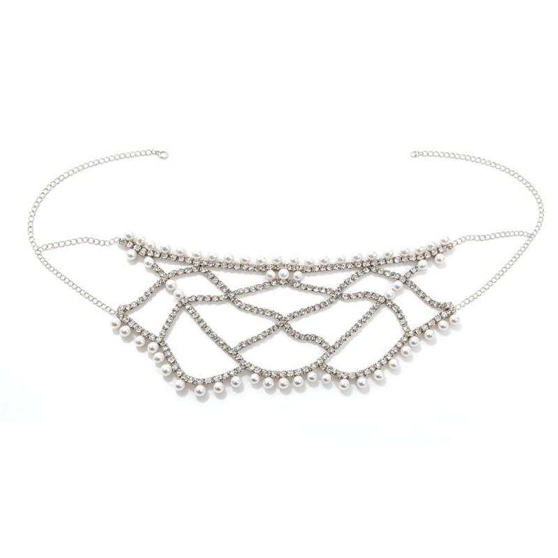 Pearl Rhinestone Mask Mesh Ear Hanging Face Decoration Party Prom Photo Shoot Stage
