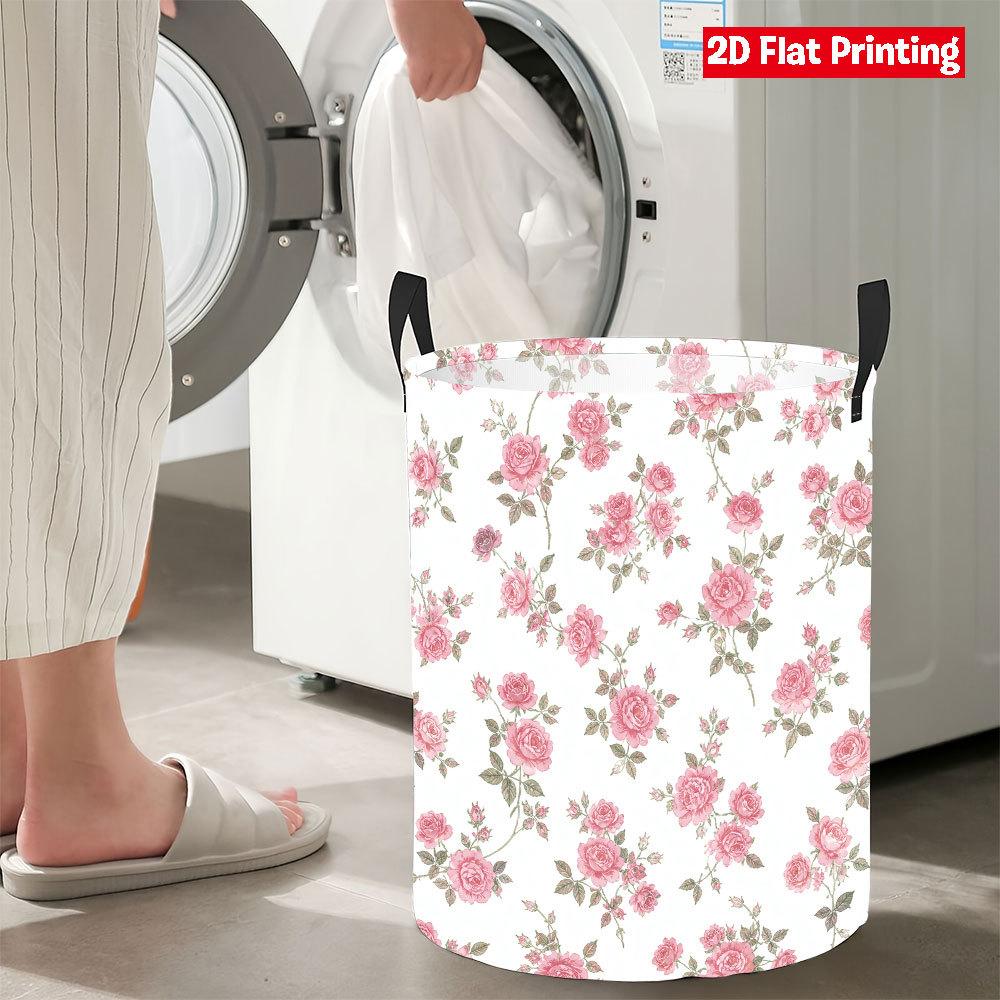 Collapsible Laundry Basket Large Round Waterproof Fabric Hamper Dirty Clothes Storage Bin Toy Organizer with Handles