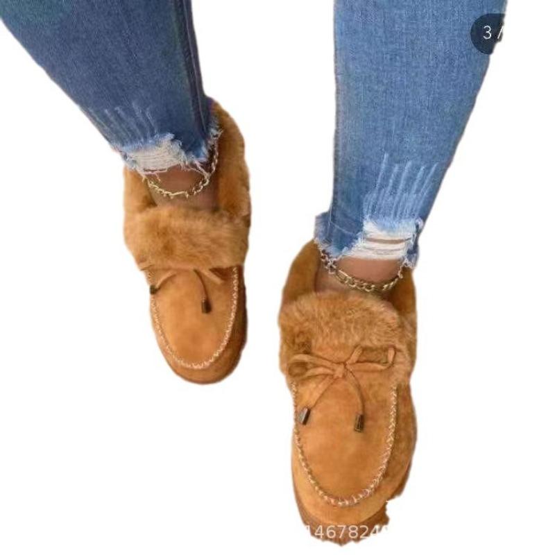 Winter round head thick sole velvet thickened warm cotton shoes women's large size sewing shoes snow boots Doudou shoes