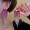 Glamorous Rhinestone Tassel Earrings - Geometric Design, Light Luxury, High-End Style for Women