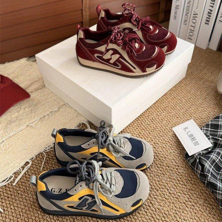 Retro Forrest Gump training shoes women's explosion 2025 autumn new mesh versatile leather platform casual running shoes