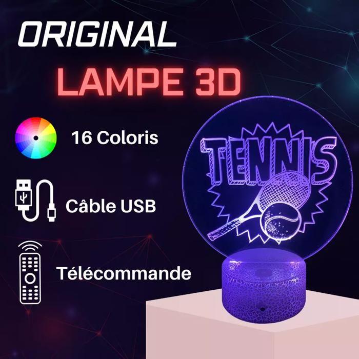 Lampe de chevet led - sport tennis - 3d - tactile - rechargeable usb - 16 couleurs