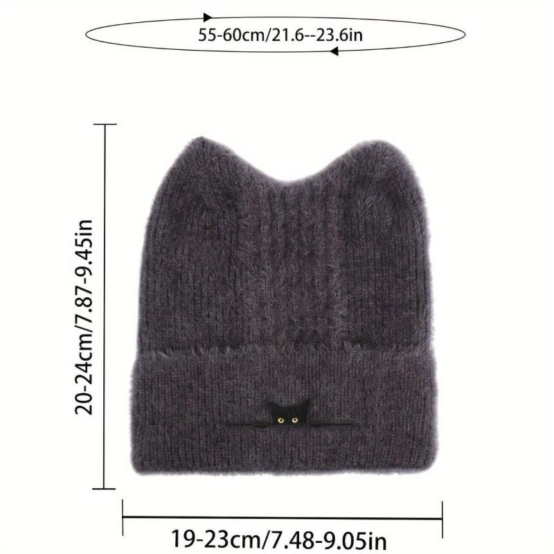 Women's Winter Cat Ear Beanie Skullies - Warm Plush Thermal Cartoon Cap Korean Style Outdoor Snow Pullover Hat for Girls