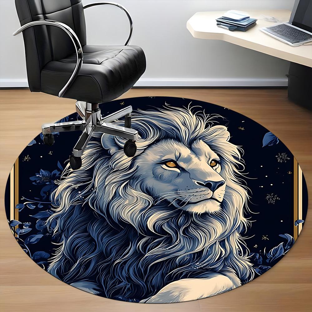 1 Stück Löwen Nacht Büro Runder Teppich, Matte Geeignet Für Büro, Unter Bürostühlen Schlafzimmer Wohnzimmer Heimdekoration, Zimmer Deko