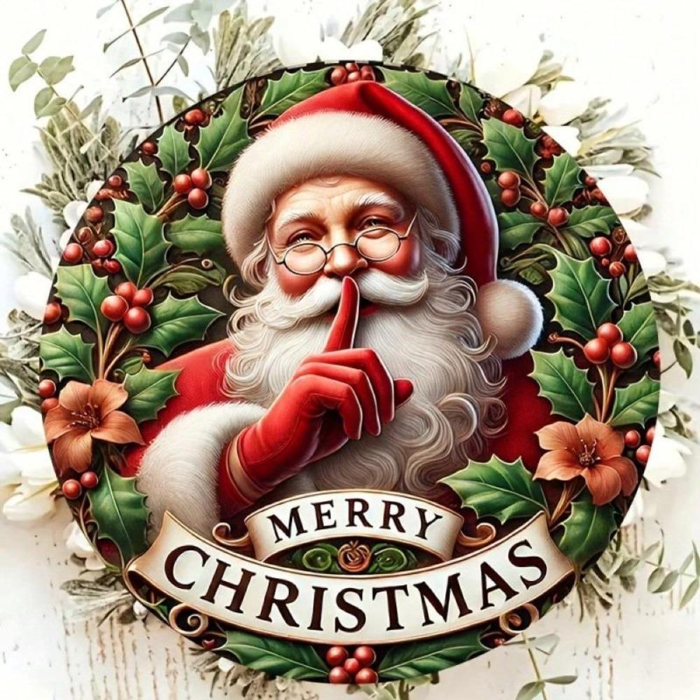 Iron Wall Art Santa Claus Round Metal Sign 8 Inch Christmas Holiday Home Decor