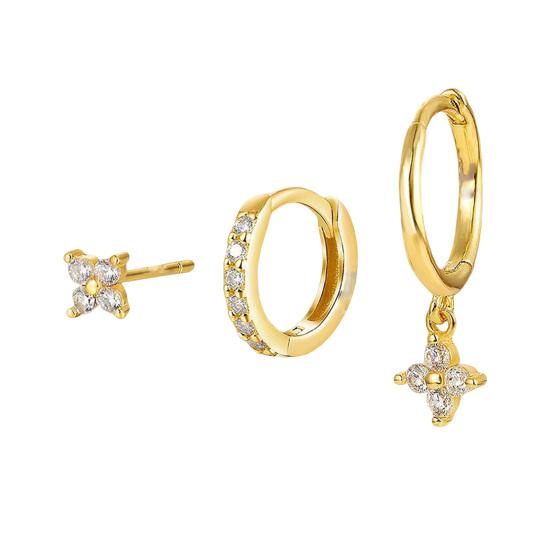 3Pcs Four-Leaf Clover Earrings Set Cubic Zirconia Studs Stackable Earrings