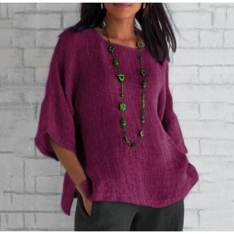 BITCED Women's Fashion Casual Solid Color Print Long Sleeve O-Neck Blouses & Shirts
