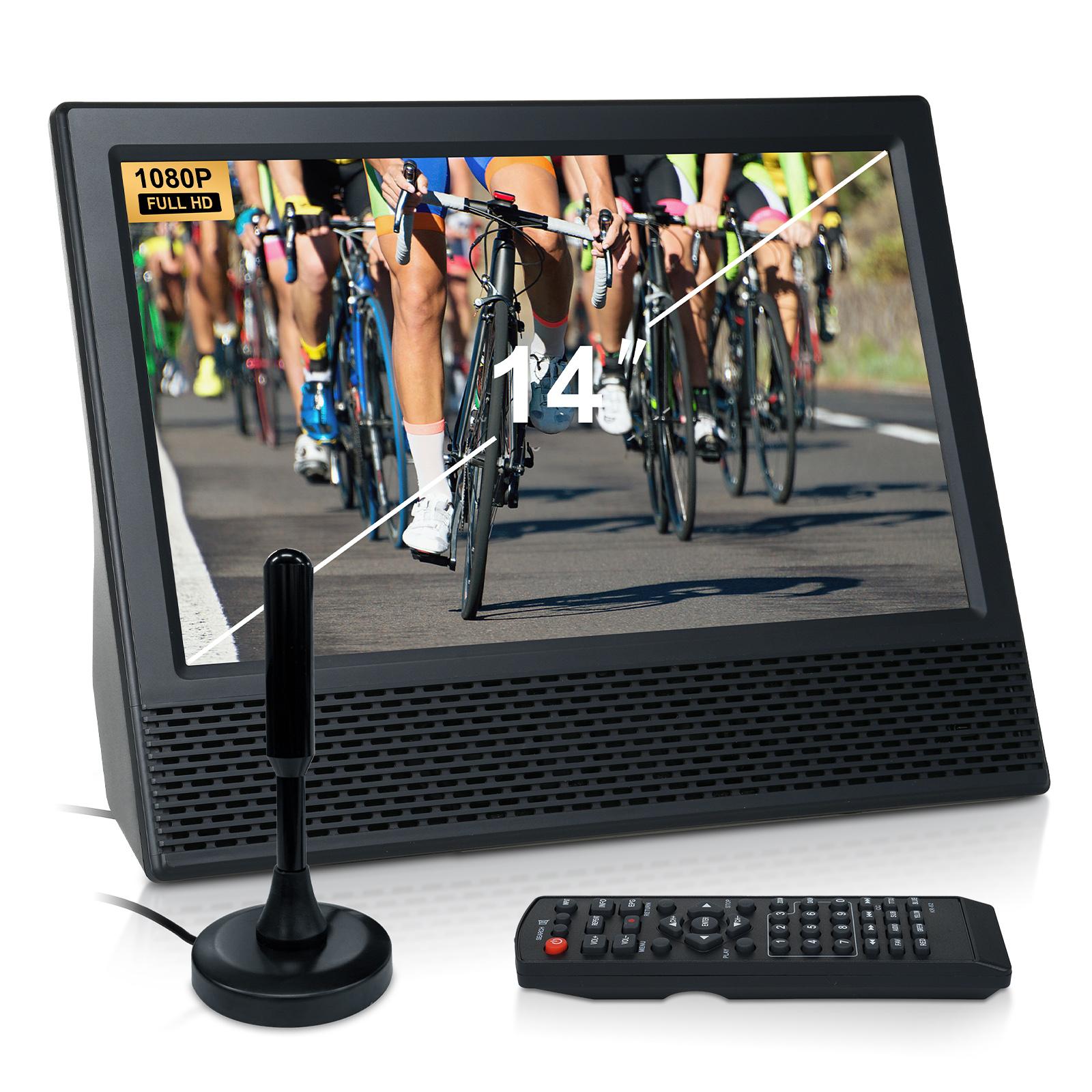 

14-дюймовый цифровой ТВ-плеер ATSC, портативный автомобильный телевизор, мультимедийный проигрыватель, FM-радио с пультом дистанционного управления US чёрный