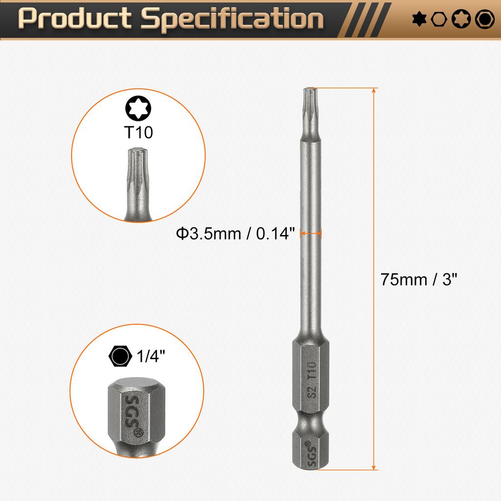 1/3/5pcs Torx Head Screwdriver Bit 1/4" Hex Shank Magnetic No Hole Tip Tamper Proof 6 Point Star S2 Steel Screw Driver Drill Bit