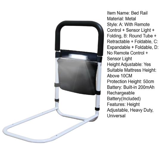 Bettgitter für ältere Erwachsene mit Sensorlicht, höhenverstellbare Bettstütze, Haltegriff mit Aufbewahrungstasche, Schwangere, Senioren, Behinderte, Sicherheits-Bettgitter