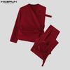 INCERUN Two Pieces Outfits Men One Shoulder Shirt Long Bandage Harem Pants Sets