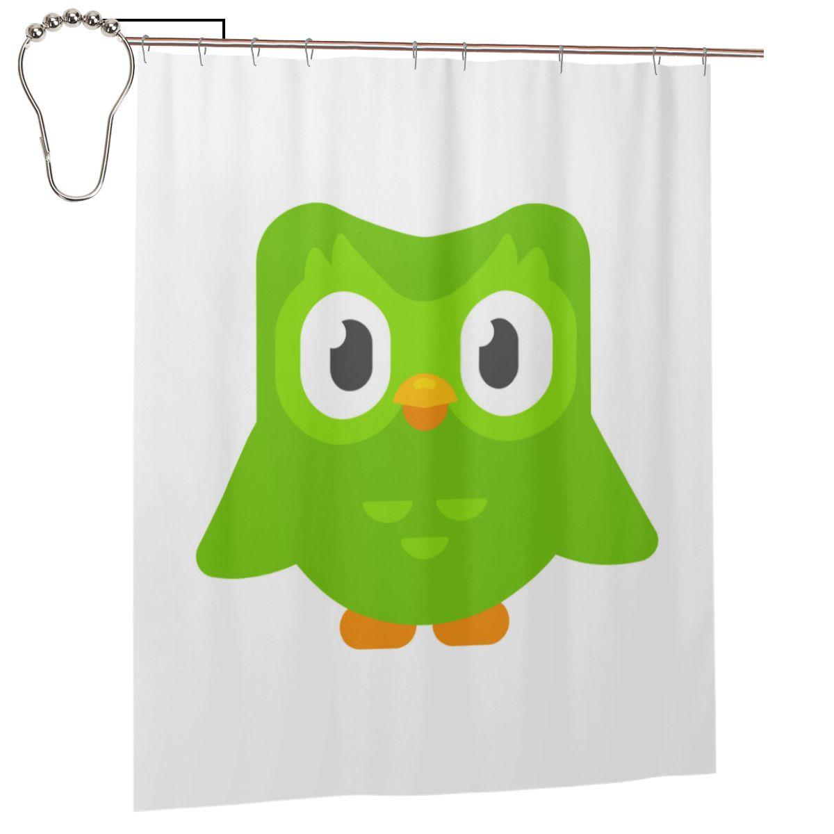 

Duolingo Owl Duo Shower Curtain Bathroom Polyester Waterproof Bath Curtains With Hooks W60H190(CM)-1 Pcs
