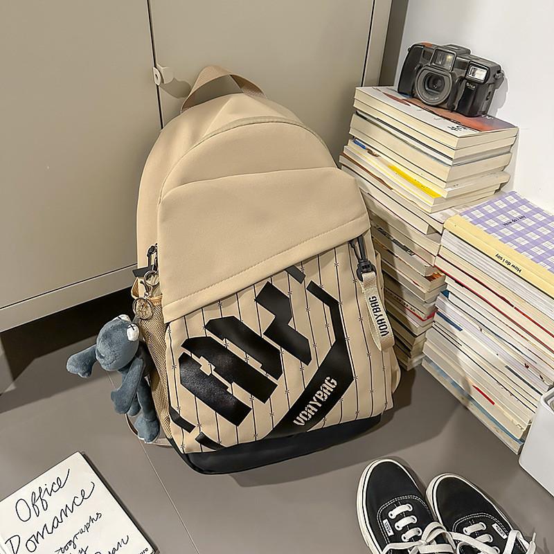 Simple Capacity Big Backpack With Letter Decoration And Stripe Design For Daily