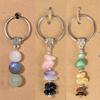 Natural Crystal Stone Keychain Green Chrysoprase Pink Moonstone Rose Quartz Beaded Healing Jewelry For Emotional Balance Gift