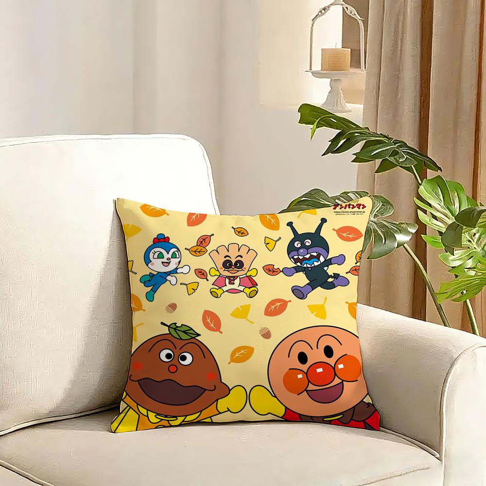 Anime Kawaii AAnpanman Cushion Cover Reversible Plush Pillow Cover Soft Fluffy Home Decor for Sofa Bedroom