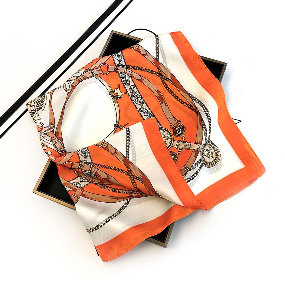 New Spring Travel 70 Small Silk Scarf Imitation Silk Square Scarf Women's Fashion Chain Small Scarf High Grade Scarf