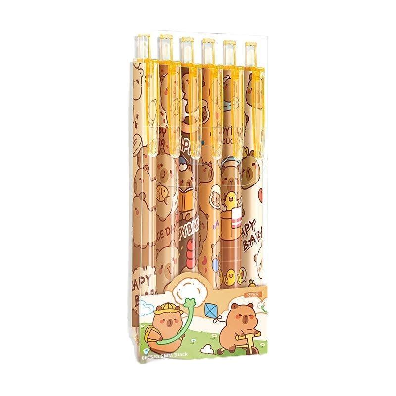 6Pcs Cute Capybara Panda Gel Pens Kawaii Quick-Drying Writing Smooth Elegant Neutral Pens Student Stationery Gift
