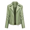 Women Jacket Solid Color Faux Leather Windproof Slim Lady Coat for Motorcycle Riding