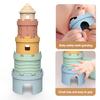 1 Set Baby Stacking Toy Smooth Edge Safe No Odor Anti-cack Silicone Chewable Castle Shape Color Cognition Promote Hand-eye Coordination Number