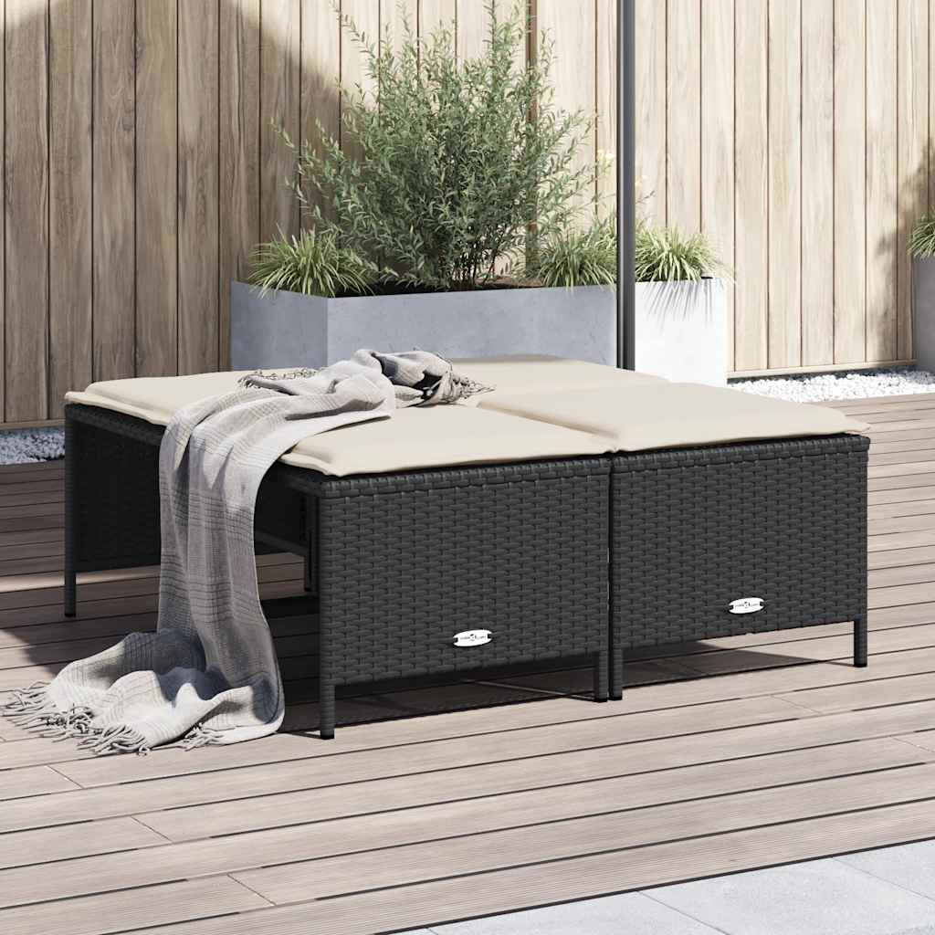 Garden Stool with Cushions 4 pcs Black Poly Rattan