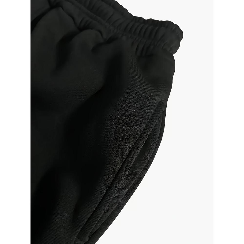 Autumn and Winter Men's Thick Wool Hooded Sweatshirt and Sports Pants Set, Made of Polyester Fabric, Featuring Bee Letter Pattern Printing Set