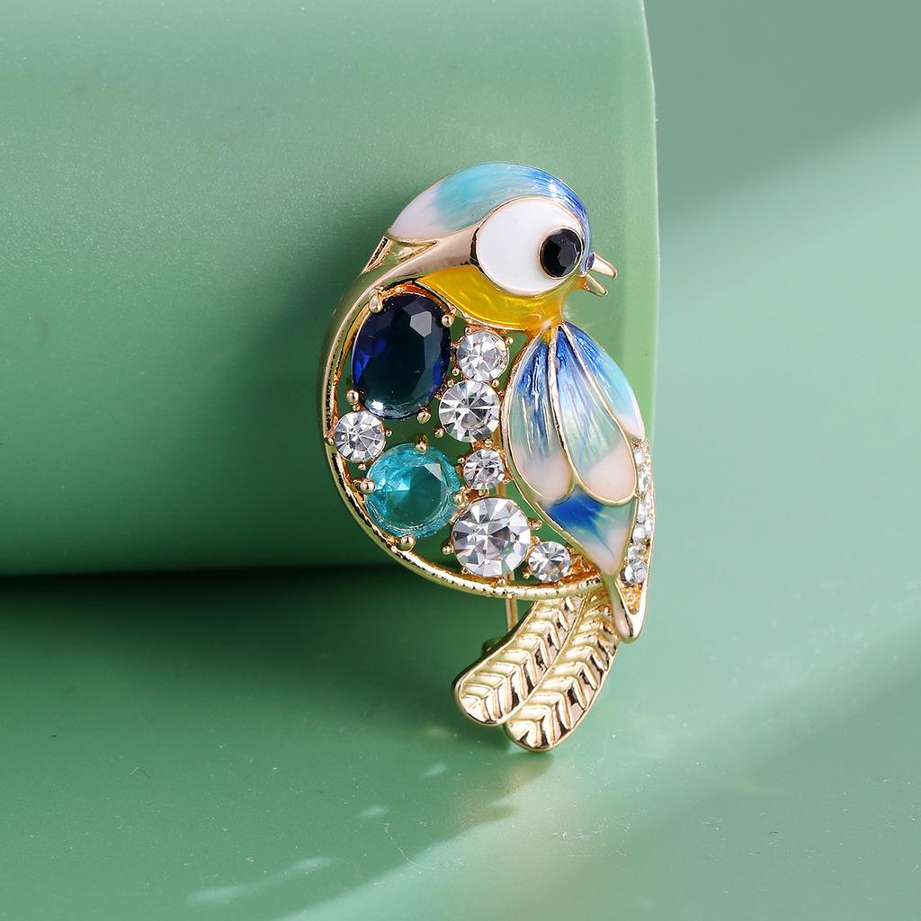 Crystal Blue Green Enamel Bird Brooches For Women Men Animal Wedding Party Banquet Brooch Jewelry Gifts