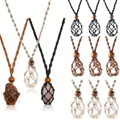 Ishihara Retro Ayarlanabilir İp Kolye Doğal Taş Kristal Kolye Ucu ile