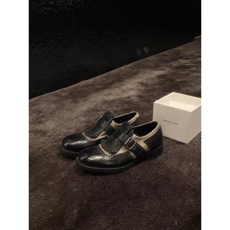 Rindsleder Edition~ Gewaschenes Pferdeleder Quaste Gravierte Brock Kleine Lederschuhe Damen