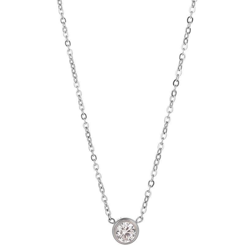 Stainless Steel Gold Color Simple Small Round Zircon Pendant Necklace for Women Minimalist Choker Chain on Neck Zircon 40-45 cm