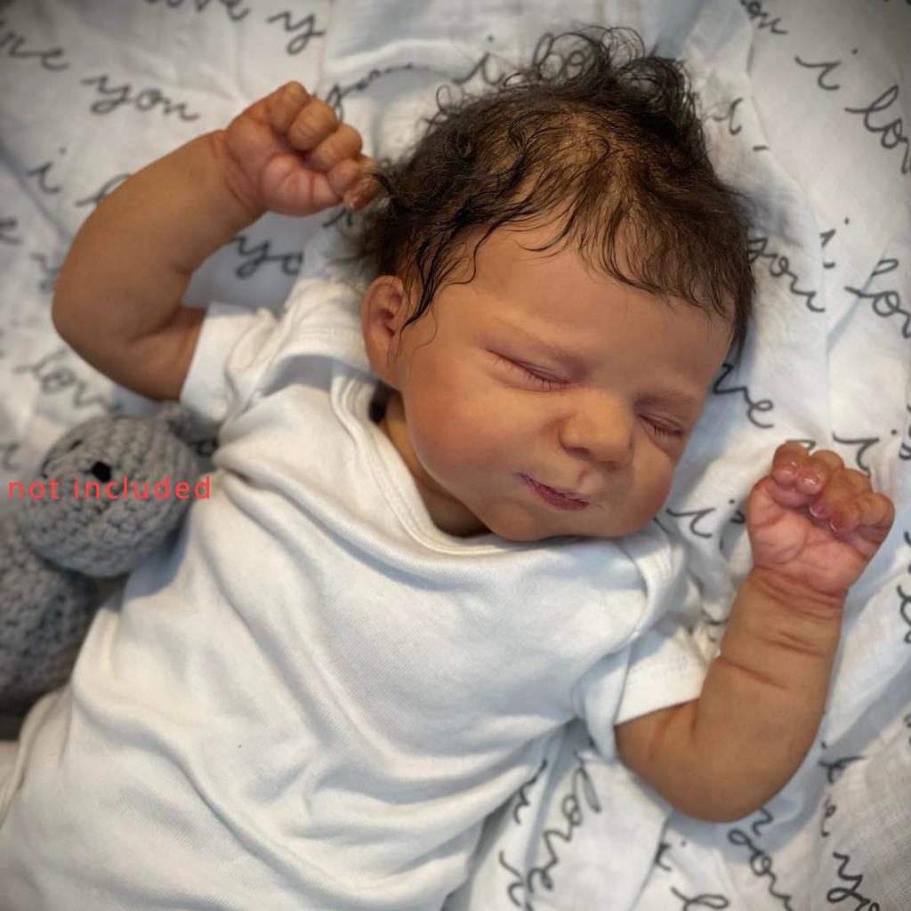 BZDOLL 48cm 19inch Soft Vinyl Reborn Baby Asleep Black Skin Doll Cloth Body Newborn Bebe Girl Toy for Kids Gift Lifelike