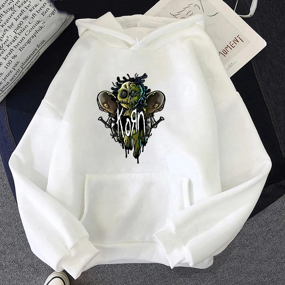 Korn Band Heavy Mental Graphic Hoodies Long Sleeve Fleece Sweatwear Couple Soft Regular Fit Winter Women Hoodie Sweatshirt
