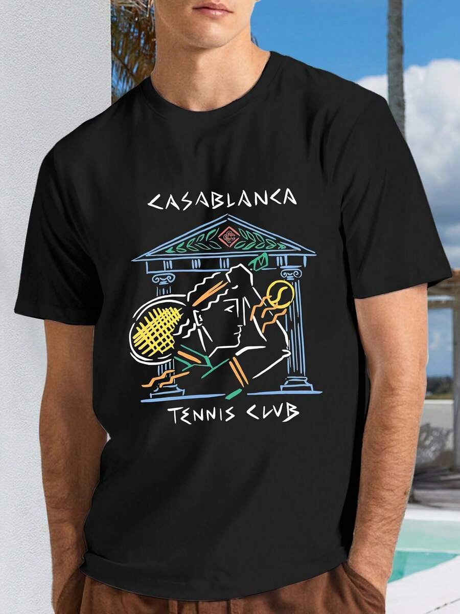 Unisex Letters And Cartoon Print Crew-Neck Short-Sleeved T-Shirt XXXL