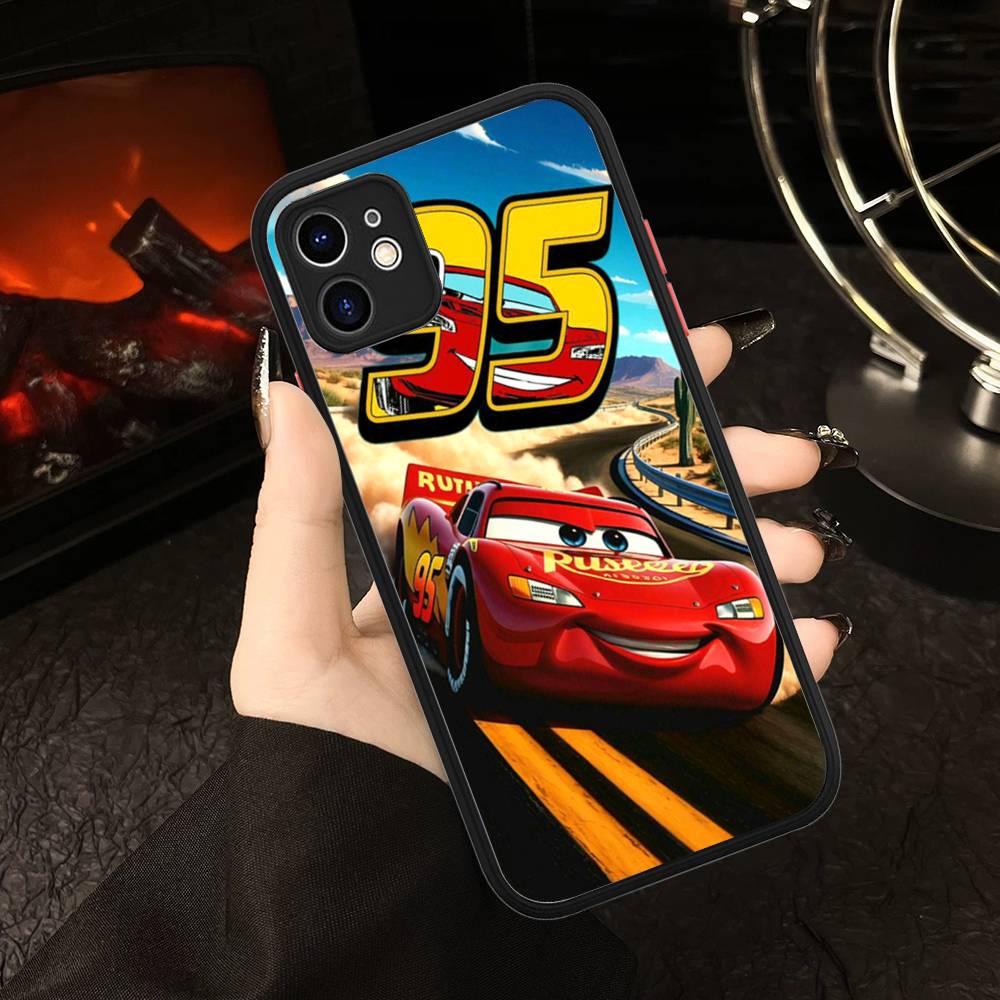 Cartoon Car L-Lightning M-McQueen For IPhone 16 15 14 Plus 13 12 11 Pro Max X XS MAX Translucent Matte Shockproof Cover