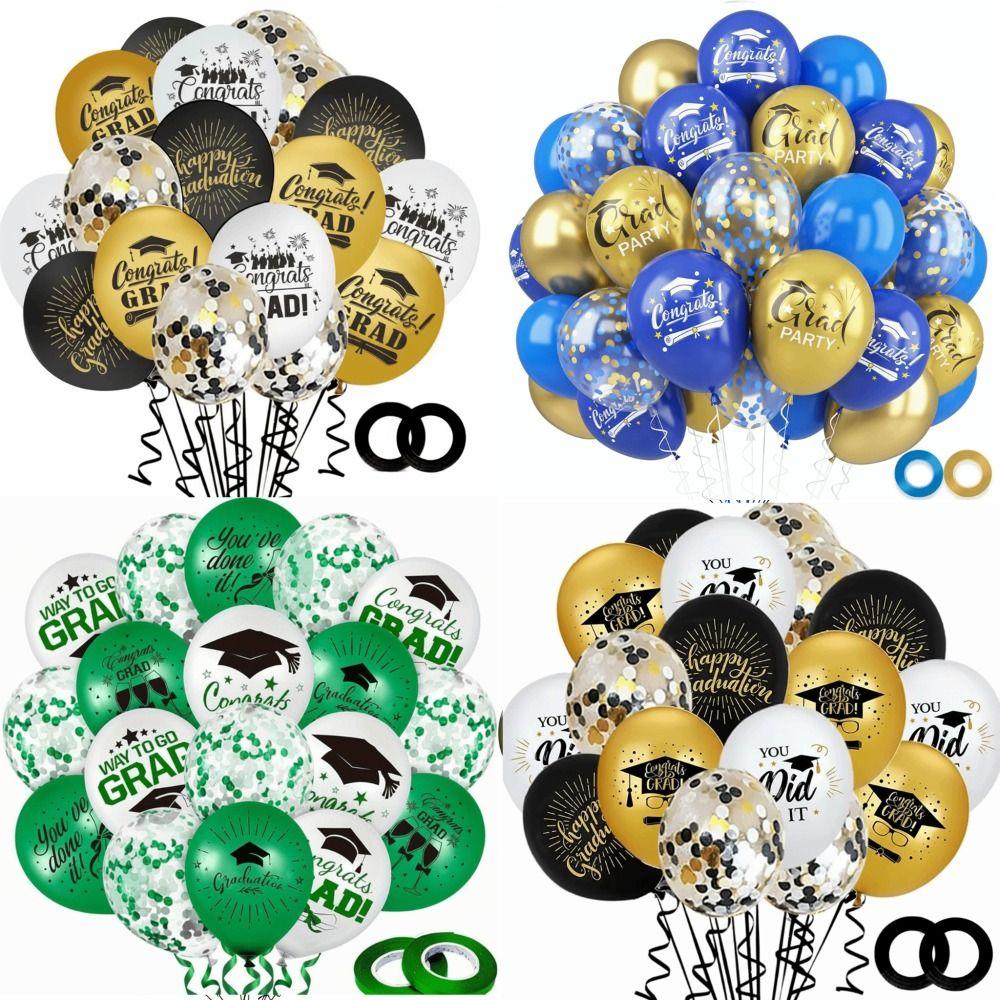 Black Gold Graduation Decorations Cap Printing Latex Balloon Confetti Balloon School Celebration