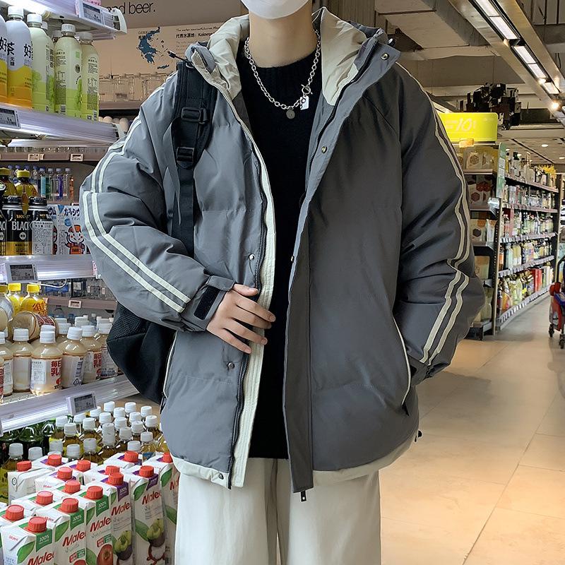 Cotton Clothing Men's Winter Hooded Striped Loose Thickened Cotton Jacket Warm Bread Clothing Cotton Clothing Cotton Clothing Coat Jacket Men