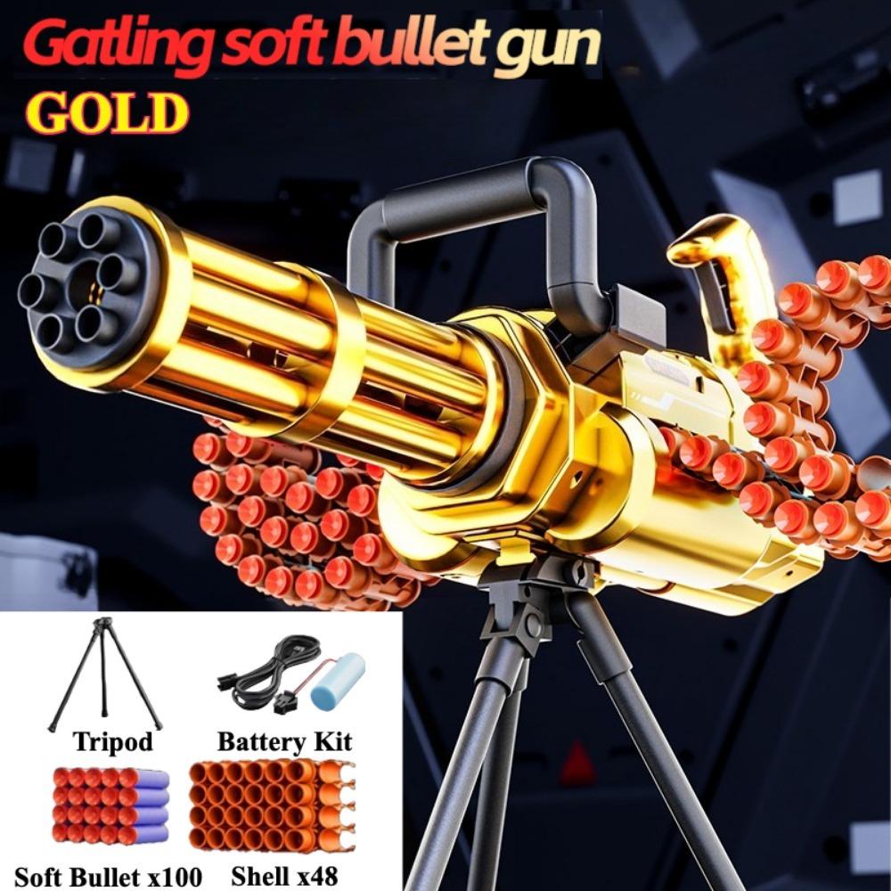 Golden Gatling Electric Chain Soft Bullet Gun Diy Self-Assembly Tactical Gatling Gun Toy Children'S Christmas Gift