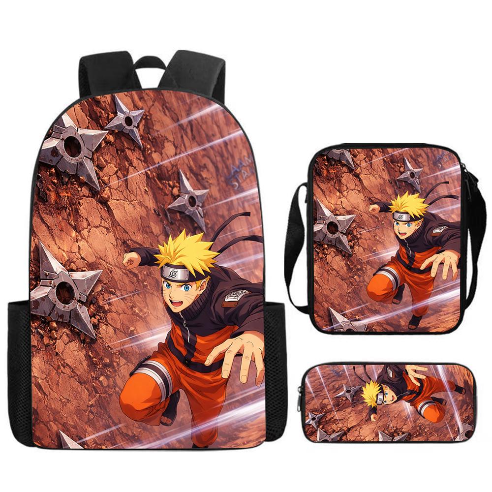 3Pcs Set NARUTO Kids Backpack with Crossbody Bag & Pencil Case Lightweight&Durable, Cartoon School Bags for Ages 5-10 Boys&Girls