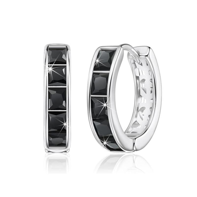 Black Awn New Classic Silver Color Round Trendy Spinel Engagement Hoop Earrings for Women Jewelry I181