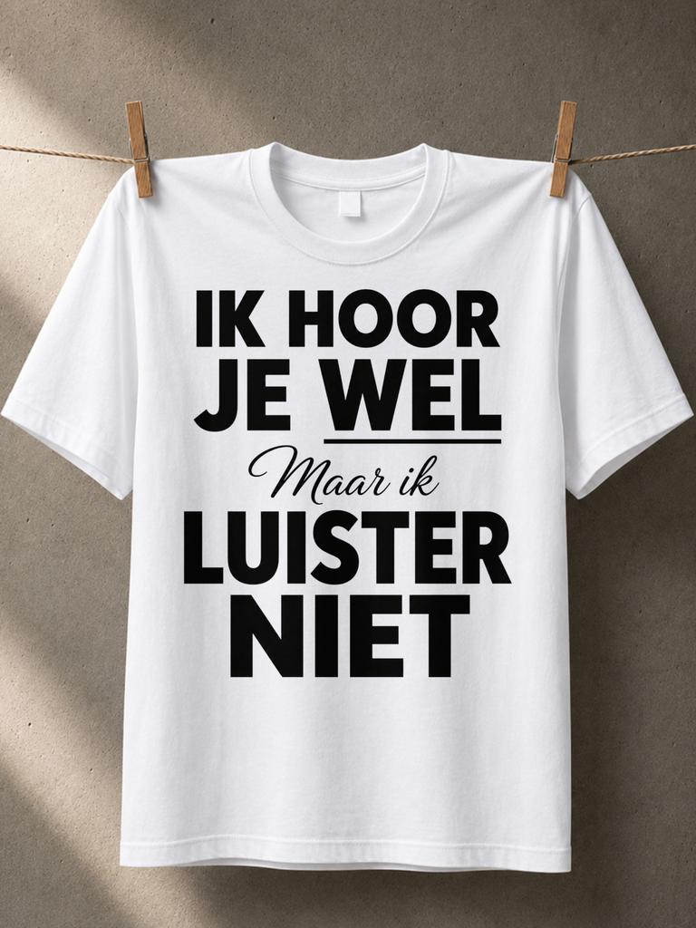 Ik Hoor Je Wel Maar Ik Luister Niet Bold Dutch Quote Typography Underlined Words Minimal Style Unisex All Tshirt